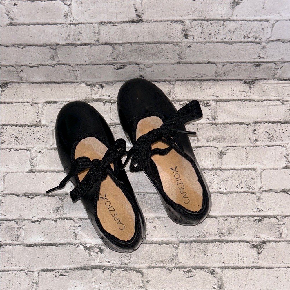 Capezio Black Patent Mary Jane Tap Shoes with Ribbon Ties